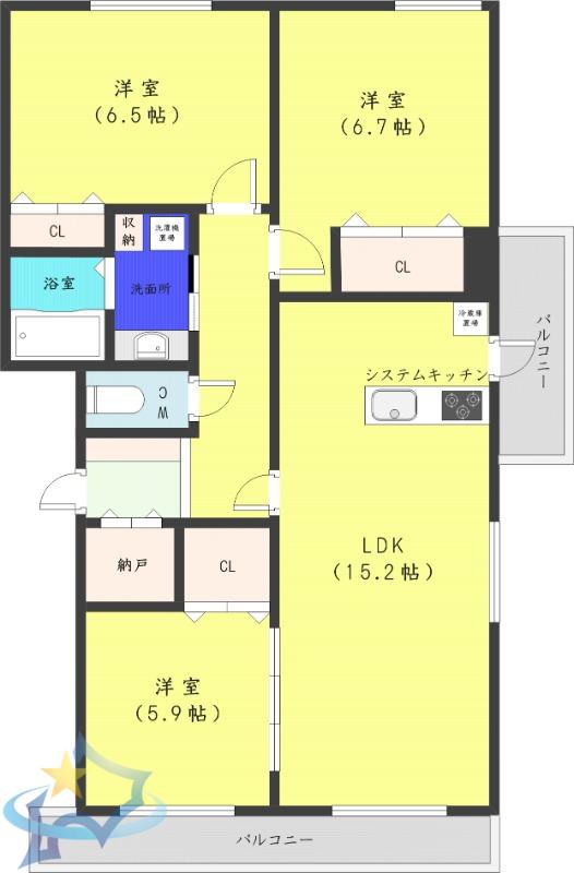 ヴァンヴェール円山(3LDK/7階)の間取り写真