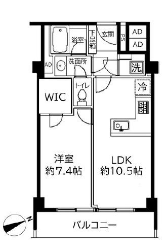 有栖川ナショナルコート(1LDK/6階)の間取り写真