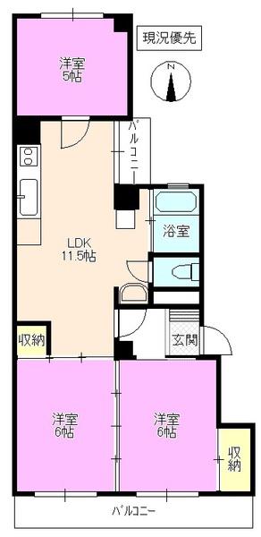 カーサ三輪(3LDK/2階)の間取り写真