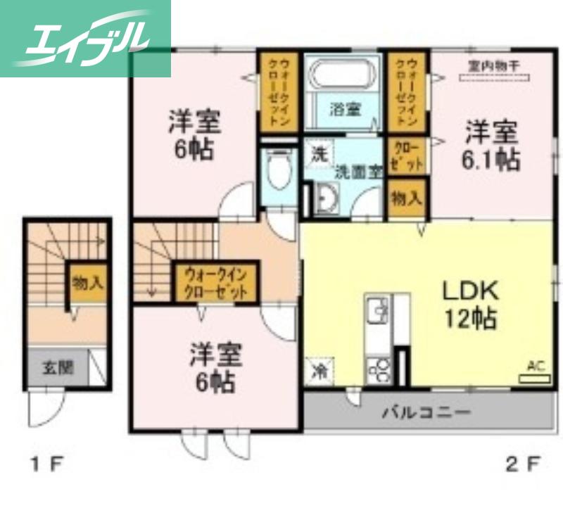 イル ヴィラージュ B棟(3LDK/2階)の間取り写真