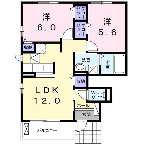 メゾンS(2LDK/1階)の間取り写真