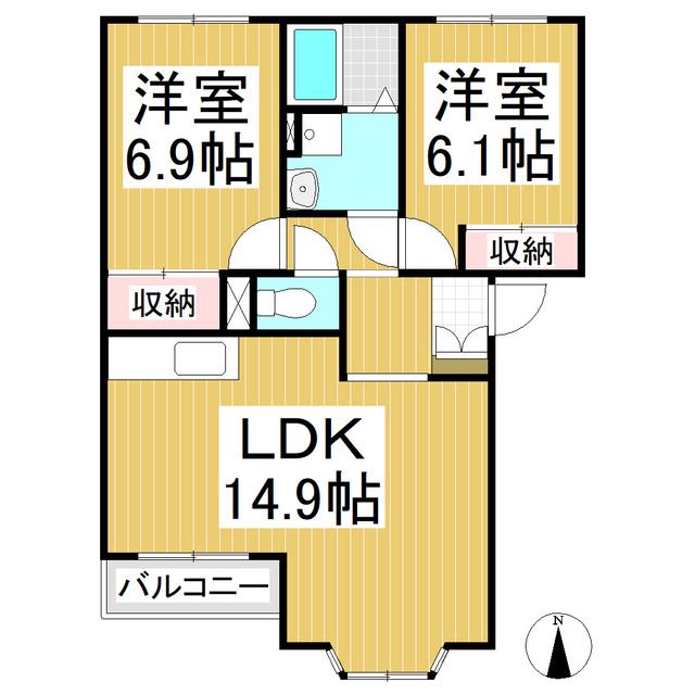 ラ・ロシェル(2LDK/1階)の間取り写真