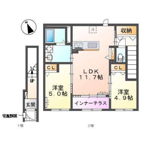 清須市花水木アパート(2LDK/2階)の間取り写真