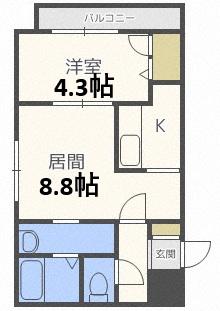 アンクレー南郷(1LDK/4階)の間取り写真