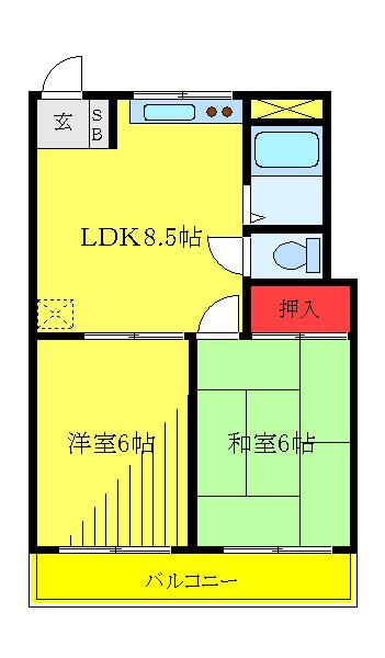 マンションシラヌイ(2K/1階)の間取り写真