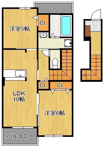 リバーサイド・コートII(2LDK/2階)の間取り写真