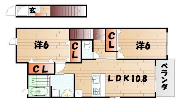 サニーレジデンス 1番館(2LDK/2階)の間取り写真