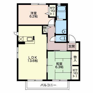 シャーメゾン枇杷坂(2LDK/1階)の間取り写真