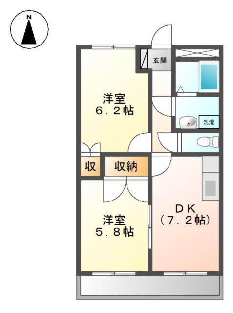 ラフィネ上恵土(2DK/2階)の間取り写真