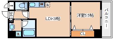 ウィングコート小松(1LDK/9階)の間取り写真