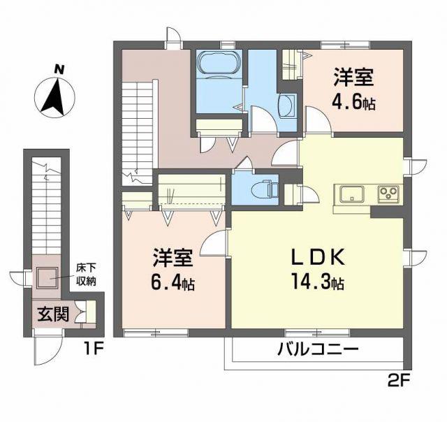 グランドールKEN B(2LDK/2階)の間取り写真