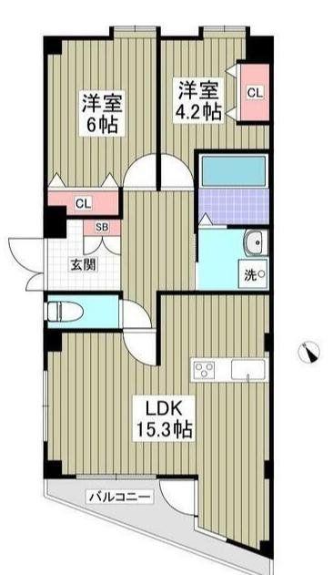 アルティス野川(2LDK/1階)の間取り写真