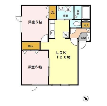 ポンムドゥテール前田(2LDK/1階)の間取り写真