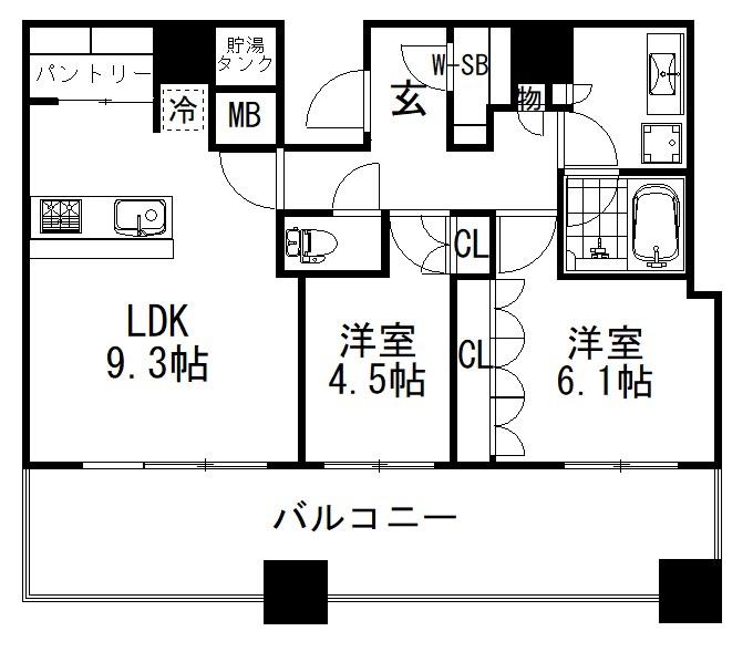 パークタワー北浜(2SLDK/34階)の間取り写真