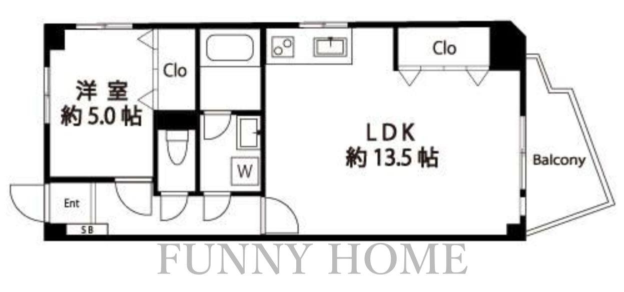 クリーン太子堂(1LDK/5階)の間取り写真