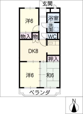 ア・ドリームふじ(3DK/2階)の間取り写真
