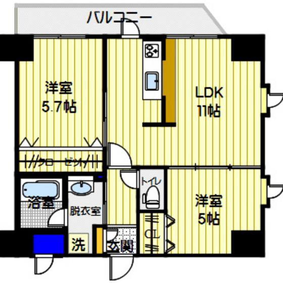 セントラル六本松(2LDK/6階)の間取り写真