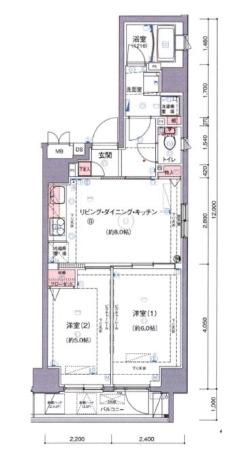ハーモ二ーレジデンス月島(2LDK/5階)の間取り写真