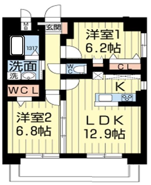 アルリシャー島崎(2LDK/7階)の間取り写真