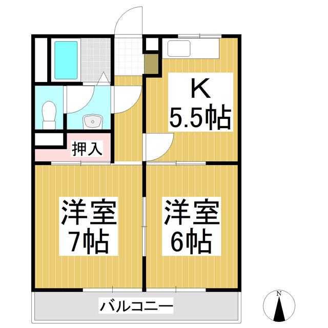 ニューチェリー(2K/2階)の間取り写真