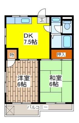 ローズマンション白糸台第2(2DK/2階)の間取り写真