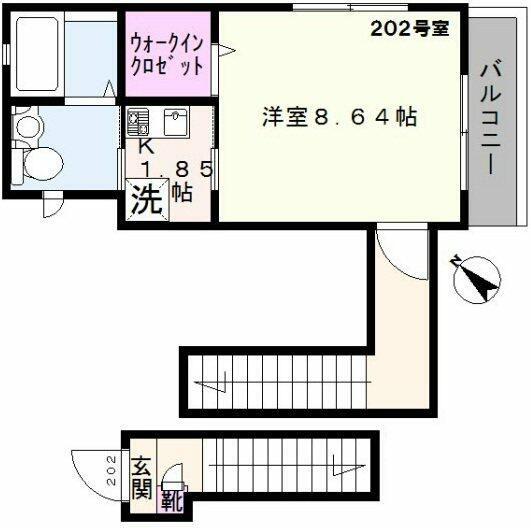 HOUSE.K(1K/2階)の間取り写真