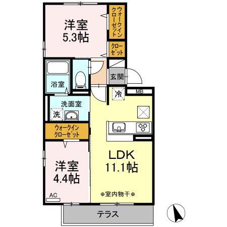 オッツ梅満II A棟(2LDK/1階)の間取り写真