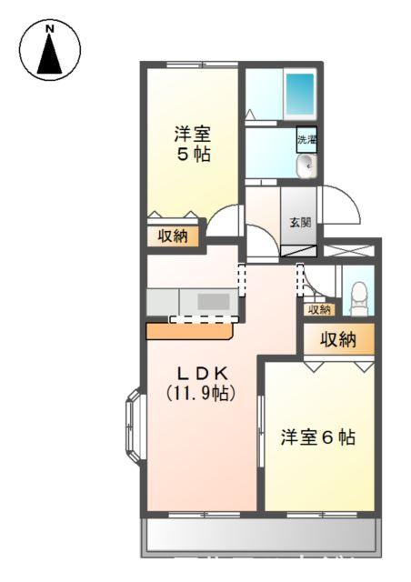 サンコーポ塩河B(2LDK/1階)の間取り写真
