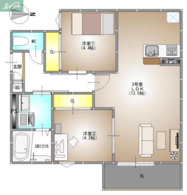 REGALEST 伊島II(2LDK/2階)の間取り写真