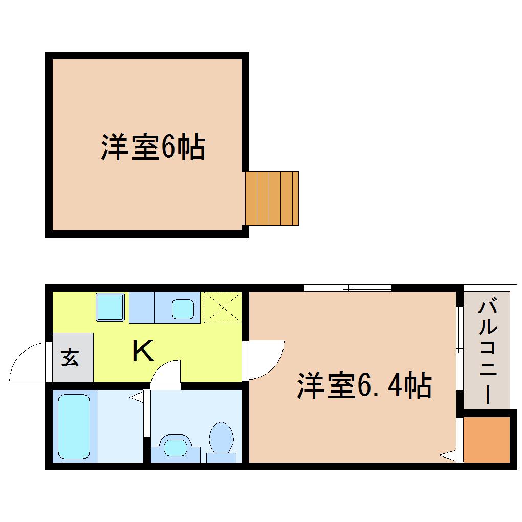 ヴァンベール宮町(1K/2階)の間取り写真