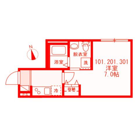 ベイルーム横須賀衣笠フロント(1K/2階)の間取り写真
