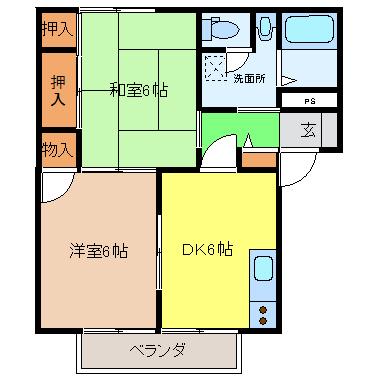 コージーコート B棟(2DK/1階)の間取り写真