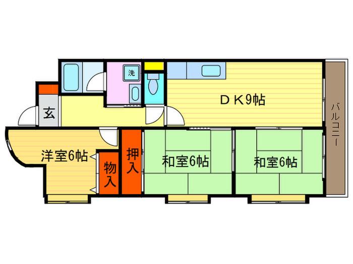 ベルベデール向日町(3DK/3階)の間取り写真
