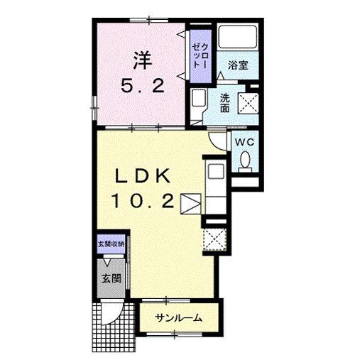 フロイデ KANAGEN三島2(1LDK/1階)の間取り写真
