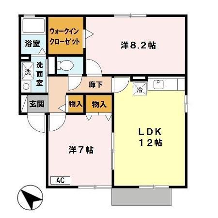サニーサイドIZUMI B棟(2LDK/1階)の間取り写真