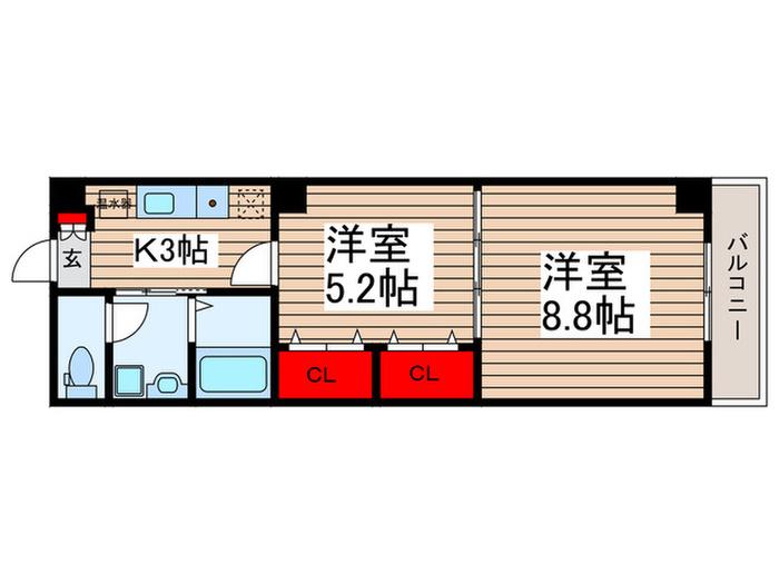 レジデンスカープ茂原(2K/4階)の間取り写真