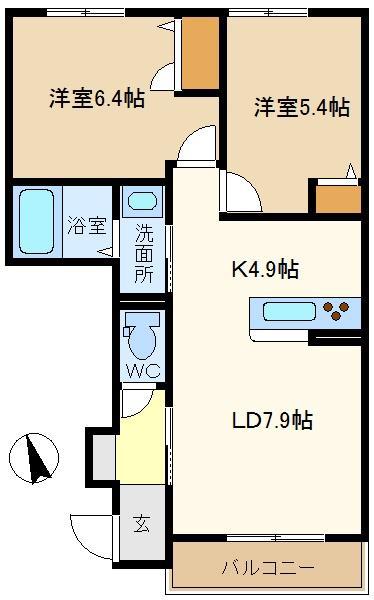VIA LATTEA(2LDK/1階)の間取り写真