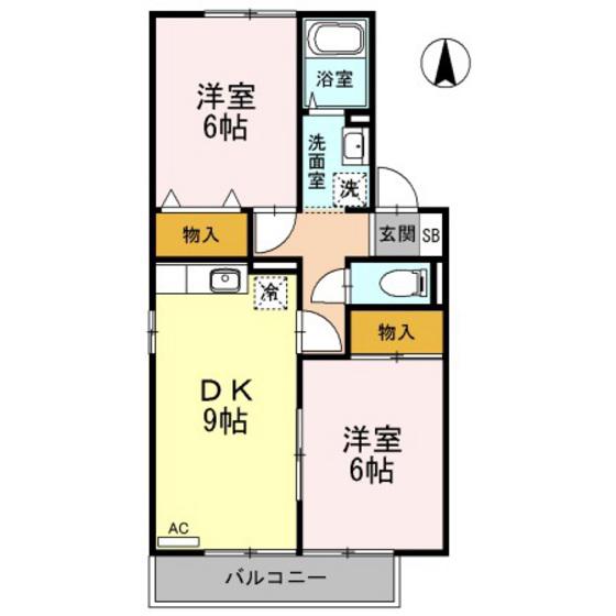 リトルバード津高A棟(2DK/2階)の間取り写真
