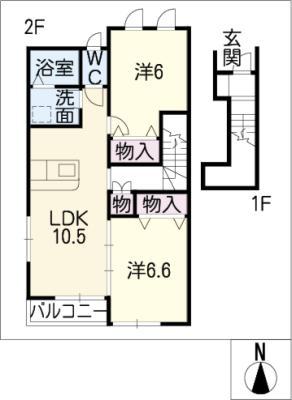 メゾン ヴァンベール(2LDK/2階)の間取り写真