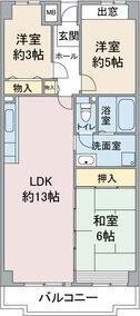 アーバンドエル杁中(3LDK/6階)の間取り写真