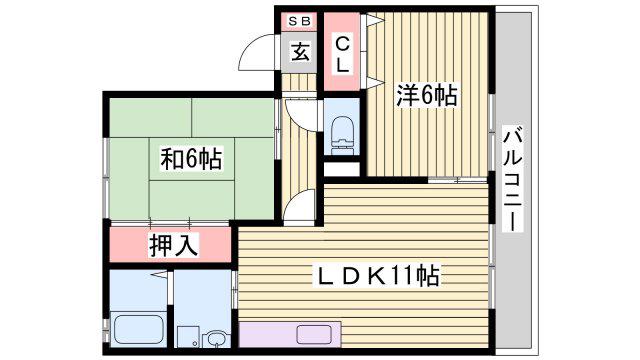 ファミールコートK A棟(2LDK/2階)の間取り写真