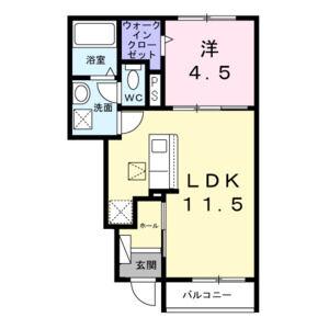 ヒカルサ江南宮後(1LDK/1階)の間取り写真