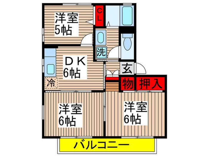 ハーモニー志津I(3DK/1階)の間取り写真