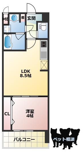 スプランディッド難波サウス(1LDK/5階)の間取り写真
