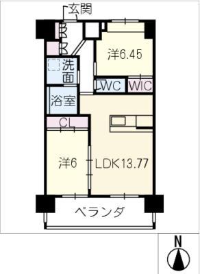 セレスト上社(2LDK/9階)の間取り写真