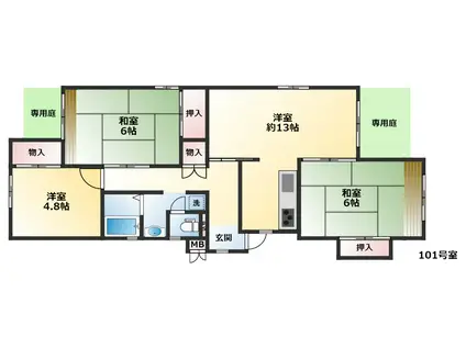 シティハイツ竜が岡3号棟(3LDK/1階)の間取り写真