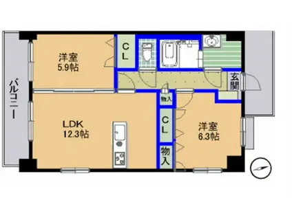 フィールドステーション(2LDK/9階)の間取り写真