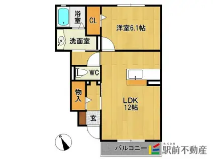 ヴィラウィステリア神埼C(1LDK/1階)の間取り写真