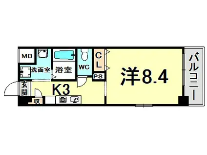 WILLDO浜崎通(1K/8階)の間取り写真