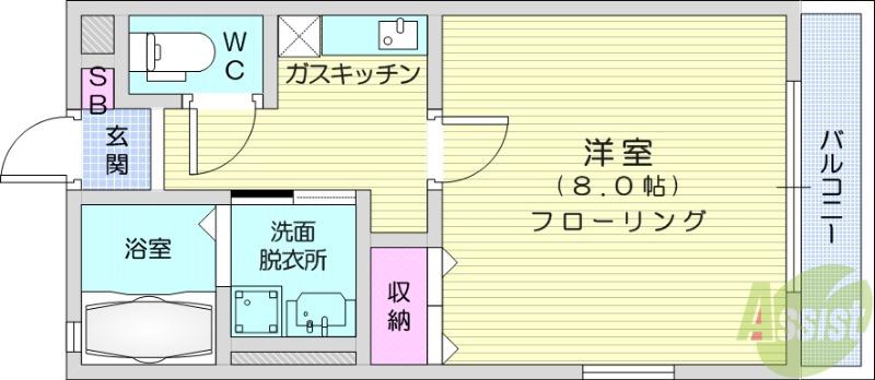 エーブルB(1K/1階)の間取り写真